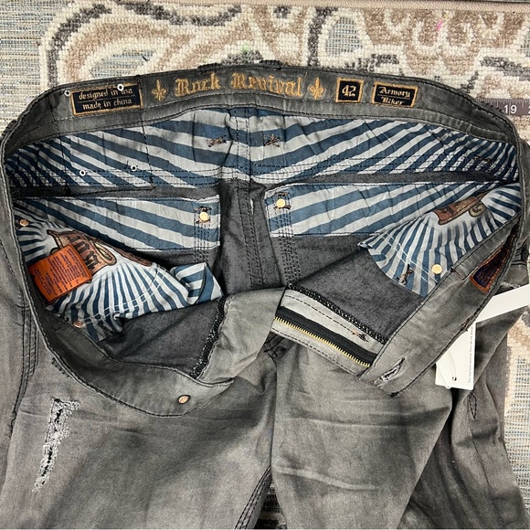 Rock Revival Men’s Jeans Size 42 Armory Biker Distressed Embroidered NWT - Picture 13 of 14